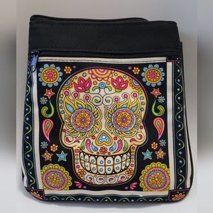 Dia de Los Muertos candy skull cross bag